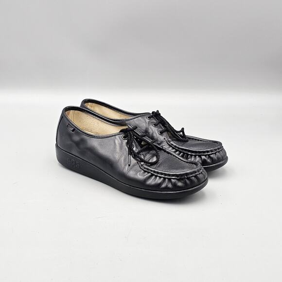 SAS Women's Size 8.5 N Siesta Black Leather Lace Up Oxfords Hand Sewn USA Made - Picture 1 of 8